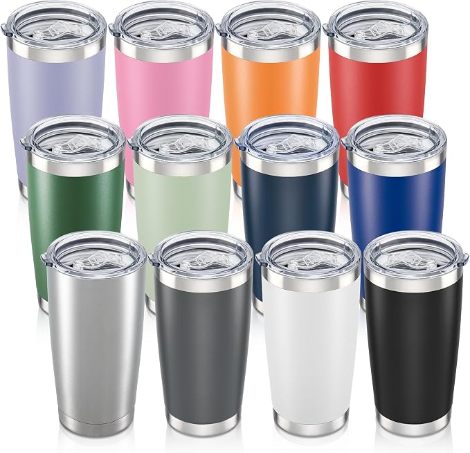 20 oz Tumbler with Lid Stainless Steel Insulated Tumblers Bulk Cups Mug | Double Wall Vacuum, Powder Coated, Keep Drinks Cold and Hot, Waterproof Lid, Fit of Car Cup Holders, Mix, 12 Pack