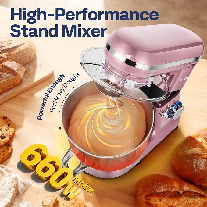 VIVOHOME Stand Mixer, 6-Quart Tilt-Head Kitchen Mixer with Bowl, Pink | 10 Speeds, Dough Hook, Beater, Whisk, Splash Guard, Egg Separator, for Cake & Bread