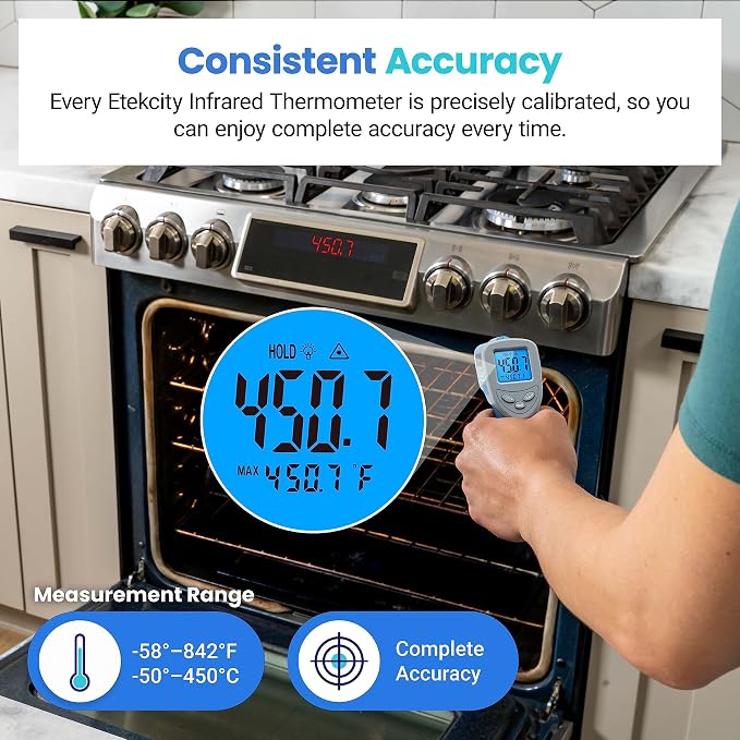 Etekcity Infrared Thermometer Laser Temperature Gun 774, Blue | Cooking, Pizza Oven, Griddle, BBQ, Meat, HVAC, Engine, Adjustable Emissivity, MAX Display, Surface Measurement