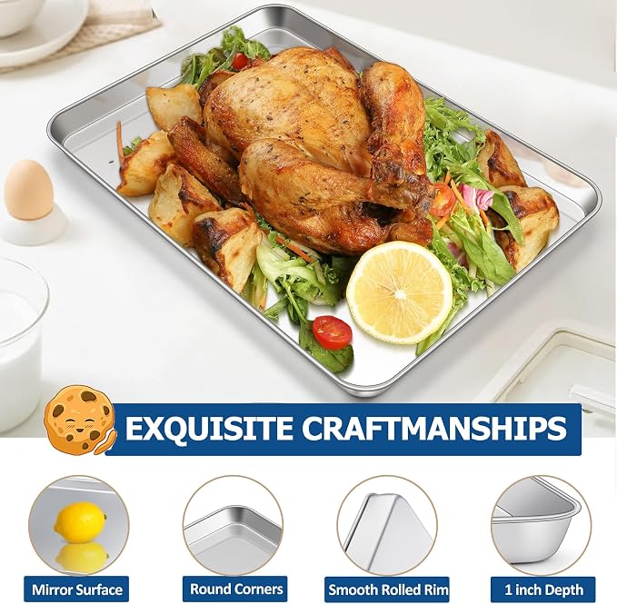 TeamFar Baking Sheet with Cooling Rack Set, 17.6 x 13 x 1 inch | Stainless Steel Half Size Baking Pan Cookie Sheet with Baking Rack, Non Toxic & Heavy Duty, Mirror Finish & Dishwasher Safe