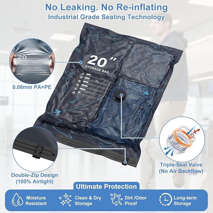 Vacuum Seal Bags for Travel with Pump - 12 Pack Luggage Vacuum Bags | - Rechargeable UsB-C Pump, 3 Sizes,Space Saver Compression Bags for Vacation Group Trips Clothing Travel