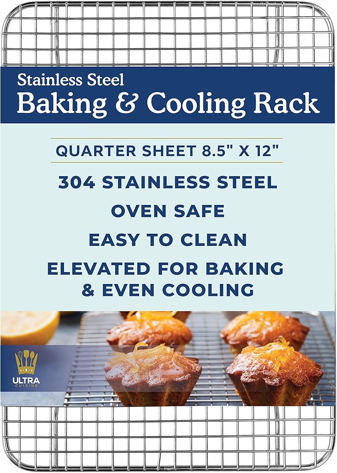 100% Stainless Steel Cooling and Baking Rack - 8.5 x 12-inch | Oven-Safe, Dishwasher-Safe, Heavy Duty, Tight Wire Bake for Oven Cooking, Quarter Sheet Pan, Roasting Rack