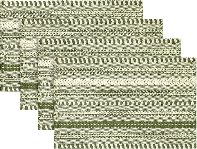 Artoid Mode Army Green Farmhouse Woven Braided Stripe Placemats Set of 4,12x18 Inch Seasonal Holiday Table Mats Party Kitchen Dining Decoration
