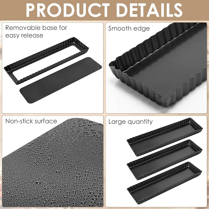 4 Pack Rectangular Tart Pans 14 Inch with Removable Bottom, Nonstick | Easy Demolding Quiche Pie Pan, Tart Pans for Bakeware Cheese Cakes Dessert, Housewife Kitchen Baking Utensils, Christmas Gift