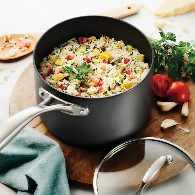 Tramontina OnyxPro Hard Anodized Non Stick 3-Quart Sauce Pan with Lid | Saucepan with Reinforced Nonstick Coating, Oven Safe