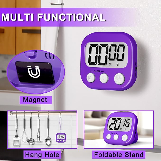 ZILLEEN Classroom Timer for Kids Teachers 2 Pack Digital Timers Pur Ye | Strong Magnetic, Large Screen, Big Button, Teacher Classroom Must Haves Kitchen Timers for Cooking Egg Exercise Study