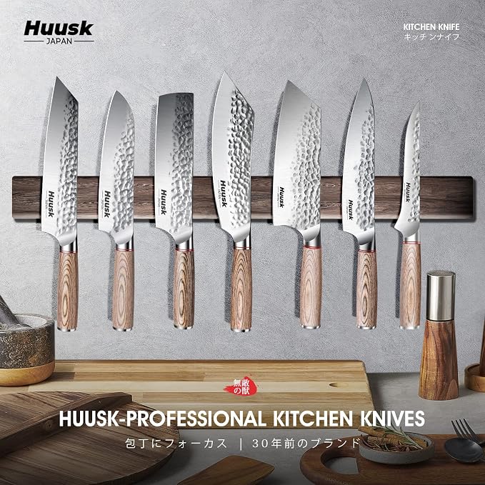 Huusk Japanese Meat Cleaver Knife - 8 Inch Butcher Knife for Meat Cutting | Hand Forged Butcher Cleaver for Meat & Vegetable Cutting, Sharp Kitchen Knife with Pakkawood Handle, Gift Idea for Men Women