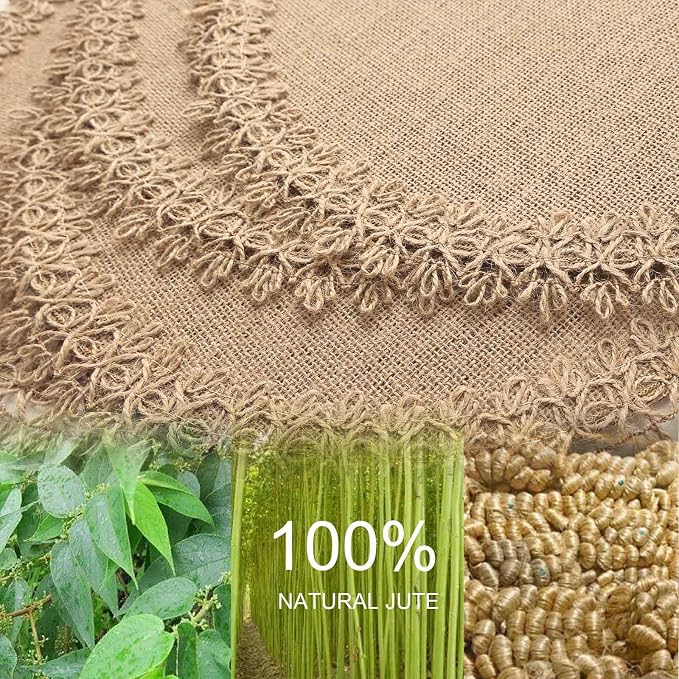 FunWheat Burlap Round Braided Placemats Set of 12 for Dining Tables 15 Inch Heat Resistant Jute Table Mats Farmhouse Woven Fabric Natural Place mats (Brown Jute Lace)