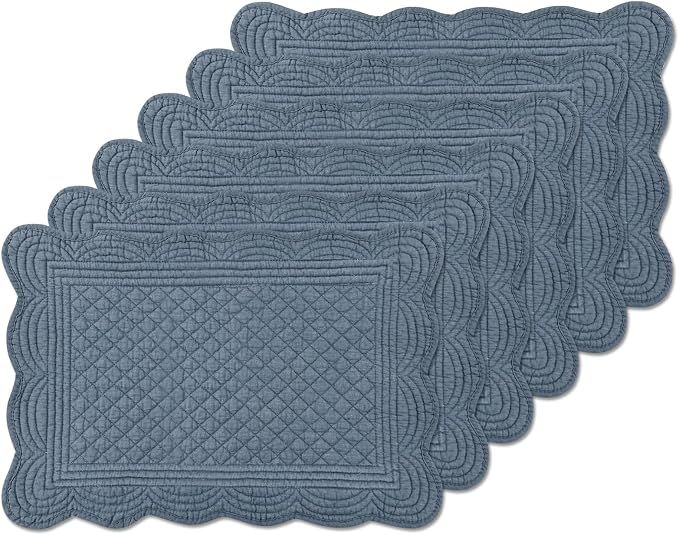 6 PC Quilted Placemats, 18"X13"Extra Large Cotton Placemats Set of 6, 100% Cotton Fabric Washable Cloth Table Mats for Kitchen & Dining Table - Soft &Easy Clean(Navy Blue, Rectangular)