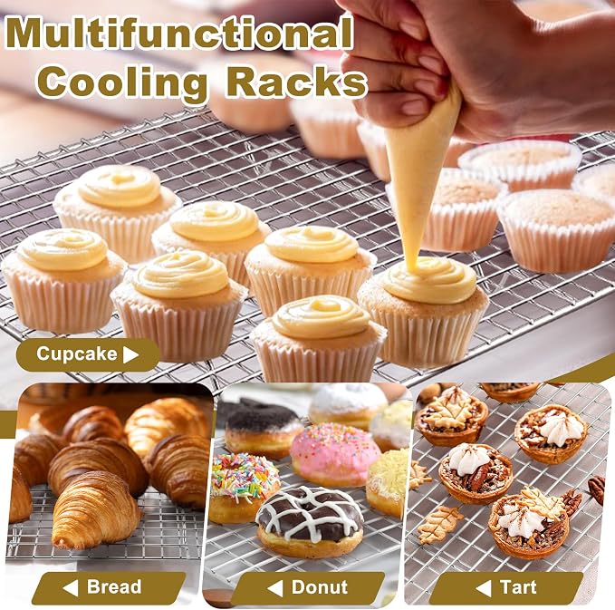 TeamFar Baking Sheet with Rack, Stainless Steel Sheet Pan-16/12.5/9 Inch | Cookie Sheets Baking Trays and Cooling Racks for Cooking, Non-Toxic & Heavy Duty, Dishwasher Safe, 6 PCS (3 Pans + 3 Racks)