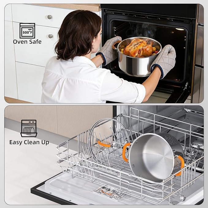 Ciwete Stainless Steel Stock Pot, 11 Quart Soup Pot with Lid, Heavy-Duty Thick Bottom Induction Cooking Pot for Pasta, Stew & Simmering, Fast Heating, Compatible with All Cooktops, Dishwasher Safe