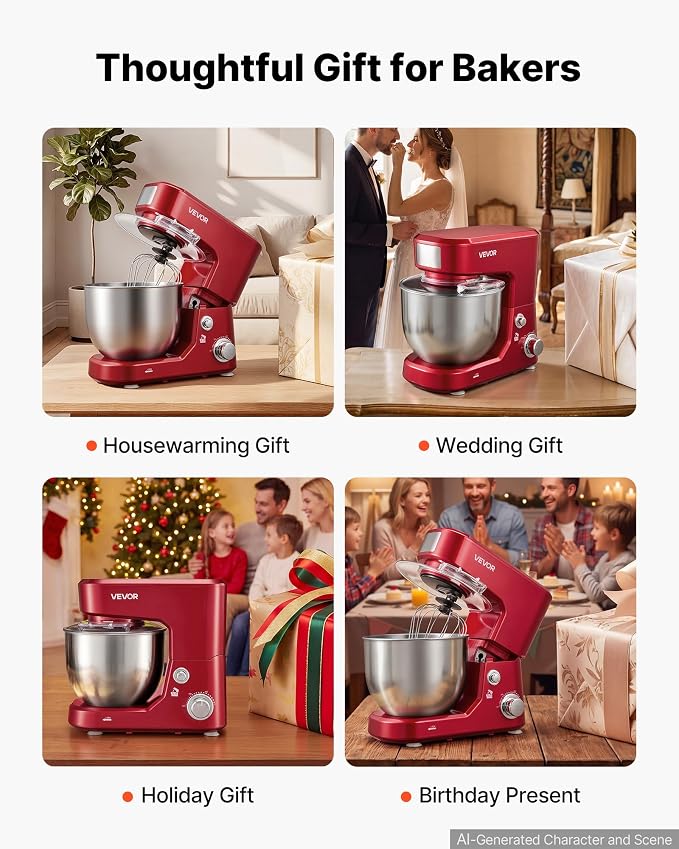 VEVOR 5.3+4.2 Qt Tilt Head Stand Mixer 400W Electric Dough Mixer, 3 Speeds Food Kitchen Mixer with Stainless Steel Bowl, Splash Guard, Dough Hook, Whisk, Beater, for Baking Mixing Whipping