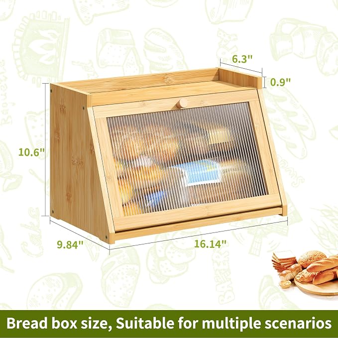 BMOSU Bread Box for Kitchen Countertop Large Capacity Corner Bread Box Farmhouse Bread Container Bread Storage Bread Holder (Natural, Large)