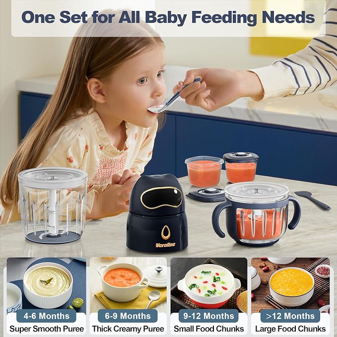 Baby Food Maker, Puree Blender Set with 600ml & 300ml Glass Bowls | Makes Smooth Baby Puree from Fruit, Meat & Vegetables, Includes Matching Baby Food Storage Containers, Baby Essentials