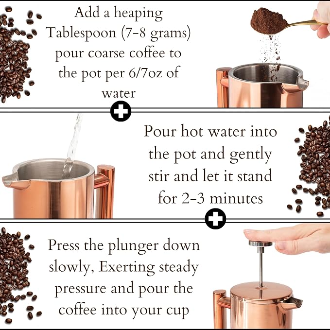 Mixpresso French Press Coffee Maker, 26 Oz Stainless Steel Coffee Press | Double wall insulated stainless steel French Press with durable filter for coffee or loose leaf tea, easy to press and clean