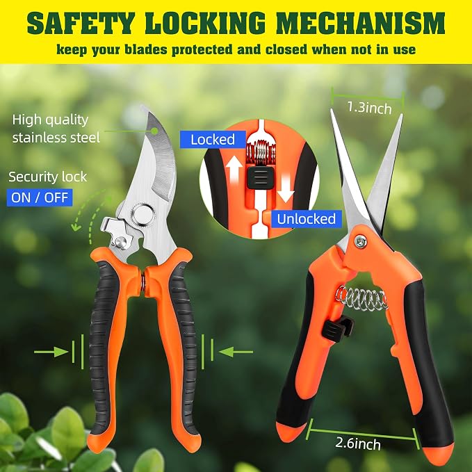 EWPJDK 4 Pack Garden Pruning Shears Scissors Clippers Stainless Steel | Gardening Shears, Gardening Shears, Pruning Snips for Gardening Tools, Securely Lock, Non-Slip, Ergonomically Designed