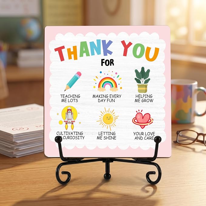 Teacher Appreciation Gifts for Women Men - 5" Wooden Plaque Sign for Mentor Teacher Christmas Birthday Gifts, Teacher's Day Gift from Student Desk for Table Decor - A03