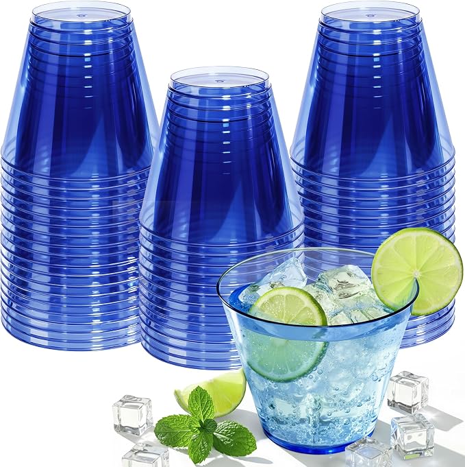 Glowserve 9 OZ Royal Blue Disposable Plastic Cups Cocktail Cup 50 Pack | Fancy Cocktail Cup,Stemless Wine Glass,Wedding Wine Glasses,Graduation Birthday,World Cup,Party Essentials