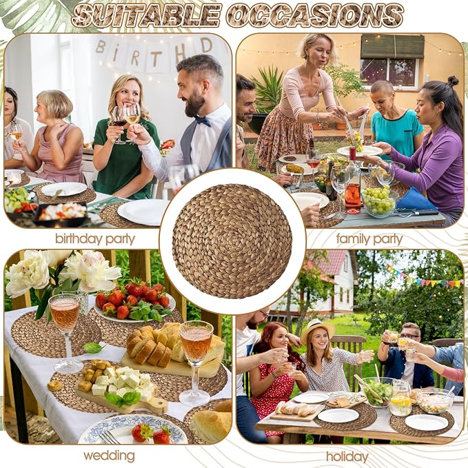 Sinmoe 100 Pcs Disposable Paper Placemats Bulk,Brown,Woven | Paper Charger Place Mat Party Charger Plates Table Place Mats for Dinner Wedding Birthday Baby Shower Spring Dining Tableware