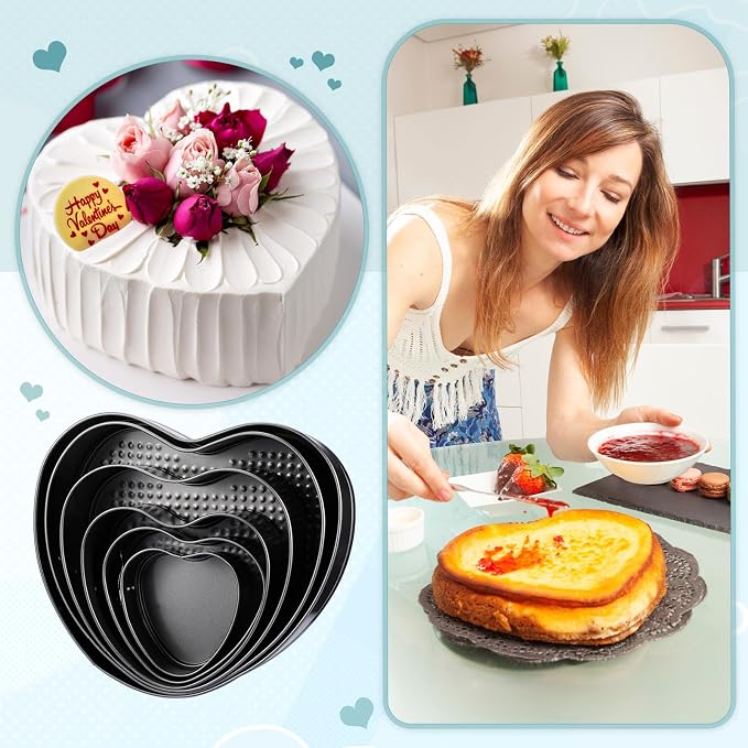Zhehao 6 Pcs Heart Shaped Cake Pans Heart Springform Cake Mold Cheesecake Nonstick Baking Pans with Removable Bottom Leakproof Deep Wedding Baking Pan for Guests Wedding Day Birthday Family Couples