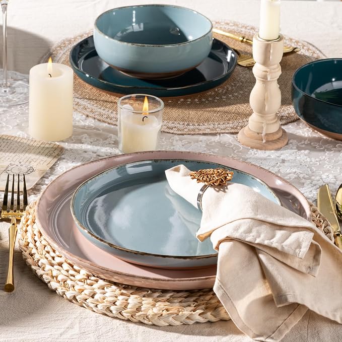 AmorArc Dinnerware Sets for 4, 12 Pieces Ceramic Plates and Bowls Set | Scratch Resistant Stoneware Dishes Set, Dishwasher & Microwave Safe, Colorful