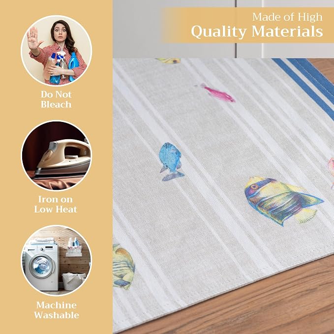 Maison d' Hermine Placemats Set of 4 Reusable 100% Cotton (13"x19") | Cloth Place Mats Washable Table Mats for Kitchen Dining Party Wedding Hotel Home Restaurant Spring Summer - Poisson