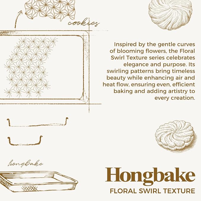 Nonstick Baking Sheet Pan Set of 3, Cookie Sheets for Oven, Non-Toxic Half/Quarter/Jelly Roll Pans with Floral Swirl Texture, Heavy Duty 0.8mm Thick Oven Trays for Cooking, Antique Gold
