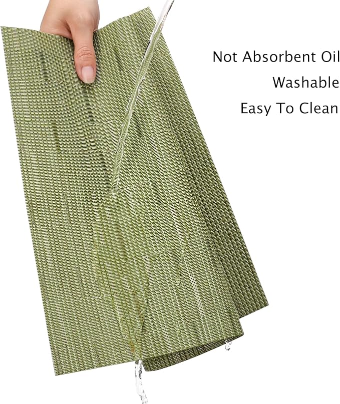 Myir JUN Placemats Set of 4 Kitchen and Dining Table Placemats | Vinyl Placemats Place Mats Indoor/Outdoor Set of 4 Washable Table Mats Non-Slip Place mats for Dining Table, Green