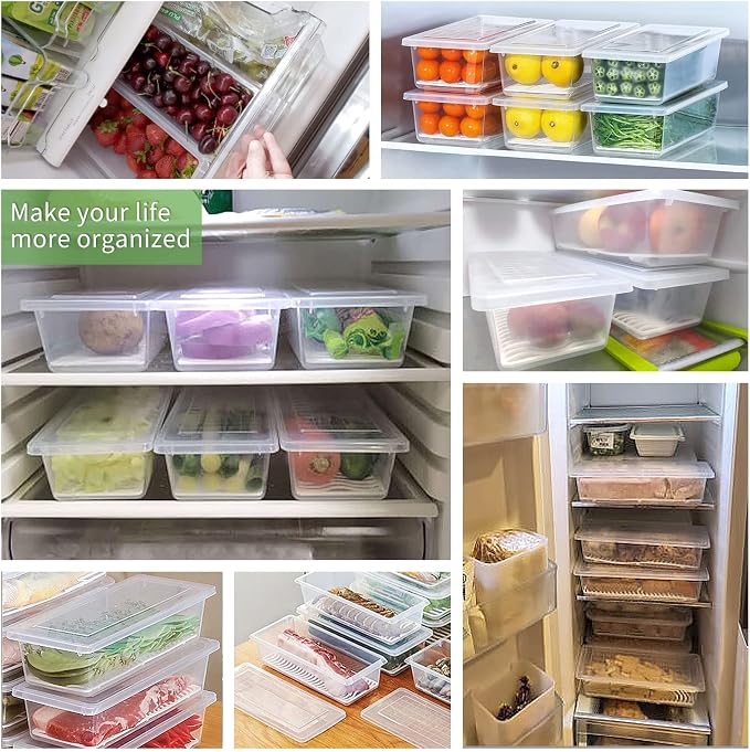 SILIVO Produce Saver Containers for Refrigerator (6 Pack) - 1.5L Fruit Storage Containers for Fridge, Vegetable Storage Containers with Drain Tray Keep Fresh for Veggie, Fruit, Lettuce and Salad