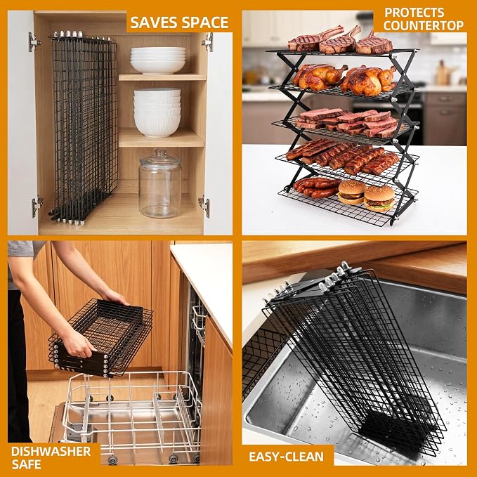 2/3/4/5-Tier Collapsible Cooling Rack with Adjustable 3 Setting Design Stackable Wire Baking Rack Cooling Racks for Cooking and Baking Roasting Cookies Pizza Gifts for Women