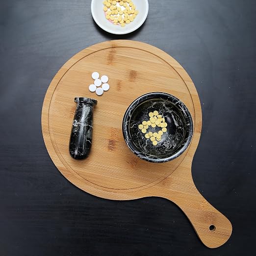 Hand Grinder Marble Mortar & Pestle Set – 4 Inch Black Kitchen Tool Set for Guacamole, Herbs, Spices, Pill Crushing, Fine Powder Grinding & Coffee – Premium Stone Mortar (Large)