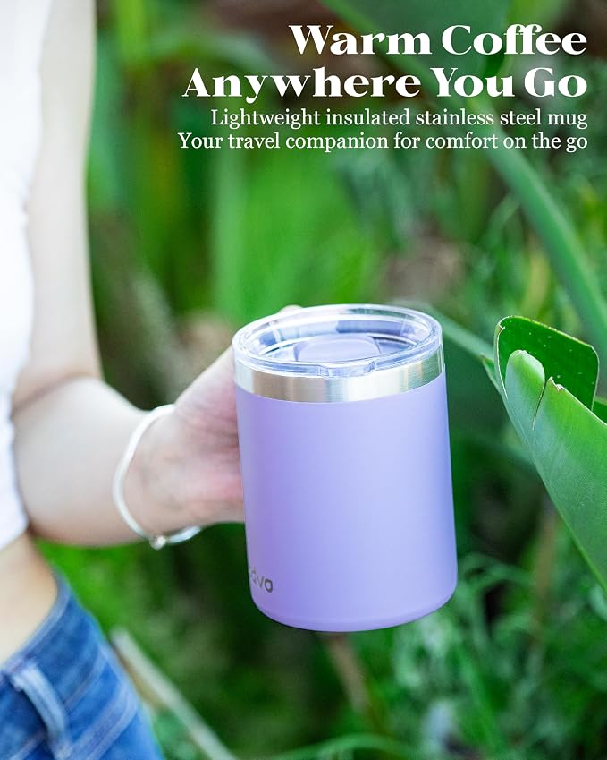 12oz Insulated Coffee Mug with Lid – Includes Two Lids, Stainless Steel Coffee Travel Mug with Handle, Double Wall Vacuum Insulated Camping Mug for Home, Office & Outdoor, Periwinkle Purple