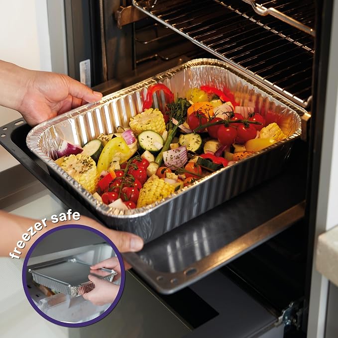 MATANA 25 Pack Aluminum Pans 10x14 - Large Aluminum Foil Pans - Lasagna Pan Disposable Baking Tins - Half Size Deep Foil Trays for Serving Food, Cooking, Roasting, Heating, Chafing, Catering, Parties