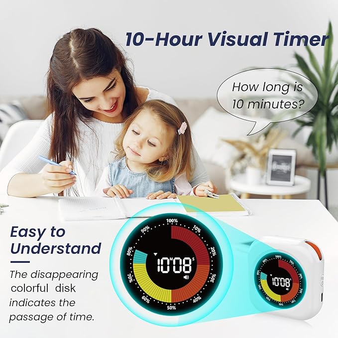 PERSUPER Visual Timer for Kids, Rechargeable 10-Hour Countdown/Up Timer | with 3 Volume Levels, 3 Brightness Display, and Magnetic, Homeschool Study Tool, Large Digital Timers for Classroom, Kitchen