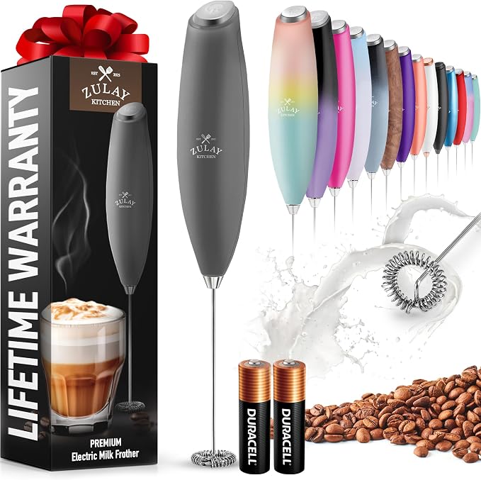 Zulay Powerful Milk Frother for Coffee with Upgraded Titanium Motor - Handheld Electric Whisk, Milk Foamer, Mini Mixer & Coffee Blender for Frappe, Latte, Matcha, No Stand - Quantum Gray