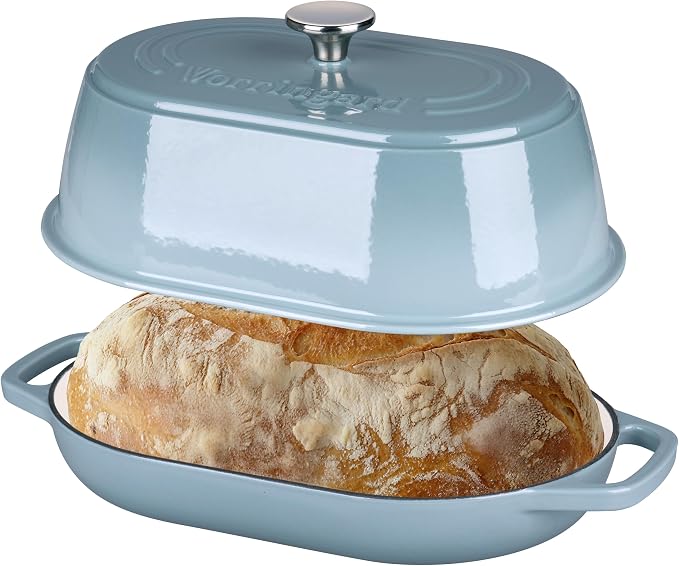 Enameled Cast Iron Dutch Oven Pot with Dome Lid, Oval Bread Oven for Homemade Sourdough Bread Baking, Oven Safe up to 500°F, 6 Quart, Sea Salt