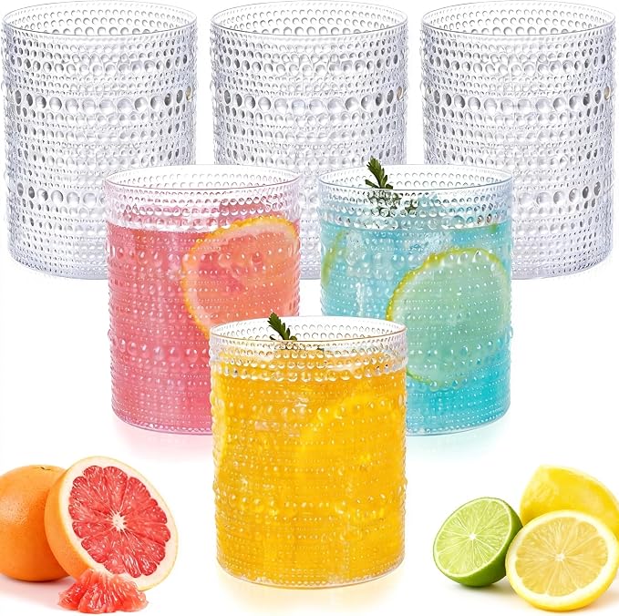 18PCS Hobnail Plastic Drinking Glasses 14 oz Beaded Cups for Party | Vintage Glasses Mixed Drinkware Sets, Clear and Sturdy, Disposable yet Stylish, Perfect for Beer, Whiskey, Juice, Cocktails