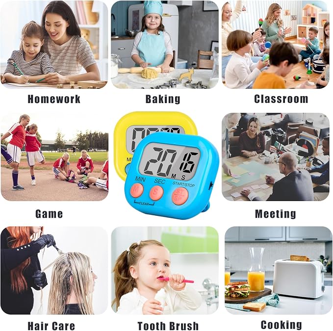 ZILLEEN Classroom Timer for Kids Teachers 2 Pack Digital Timers Blue Ye | Strong Magnetic, Large Screen, Big Button, Teacher Classroom Must Haves Kitchen Timers for Cooking Egg Exercise Study