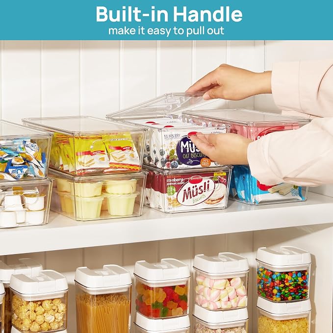Vtopmart 12pcs Clear Stackable Storage Bins with Lids | BPA-free food-grade PET, Stackable with Lids Included, Easy to Move, For Fridge Freezer Pantry Cabinet Kitchen Organization