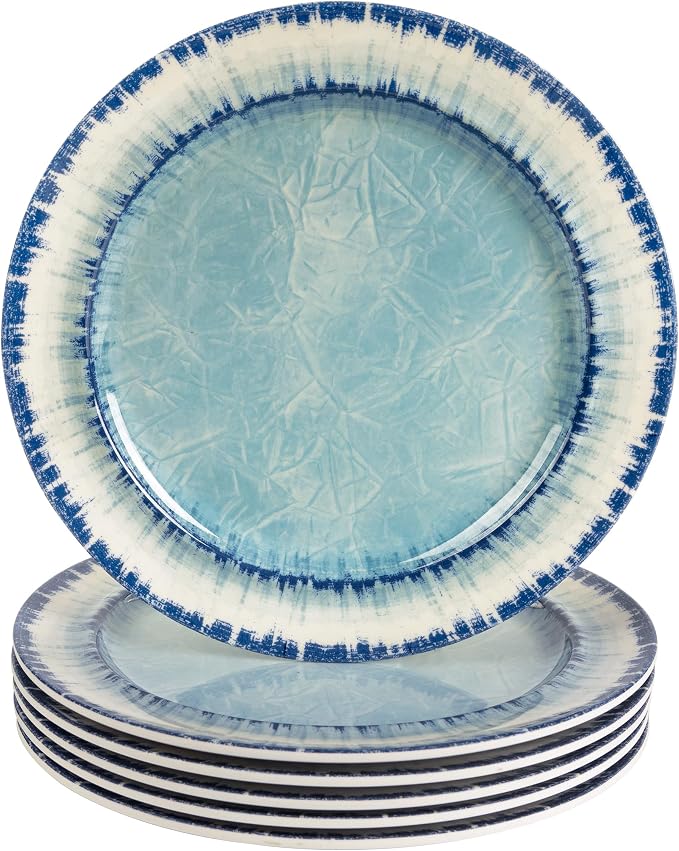Melamine Salad Plates Set of 6, 11 inch Serving Dishes for Indoor and Outdoor Use, Dishwasher Safe, Lightweight Unbreakable, BPA Free, Light Blue