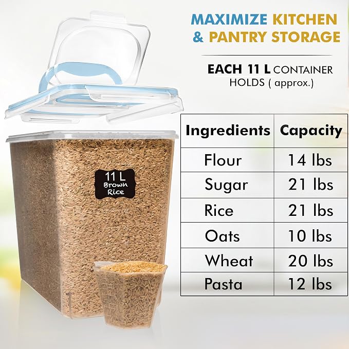 Shazo 2 PC (11L | 372 oz) Flour Sugar Storage Containers with Spout Lid & Easy Carry Handle - BPA Free Extra Large Airtight Food Storage Containers with Lids - Rice Canisters Sets for Kitchen & Pantry