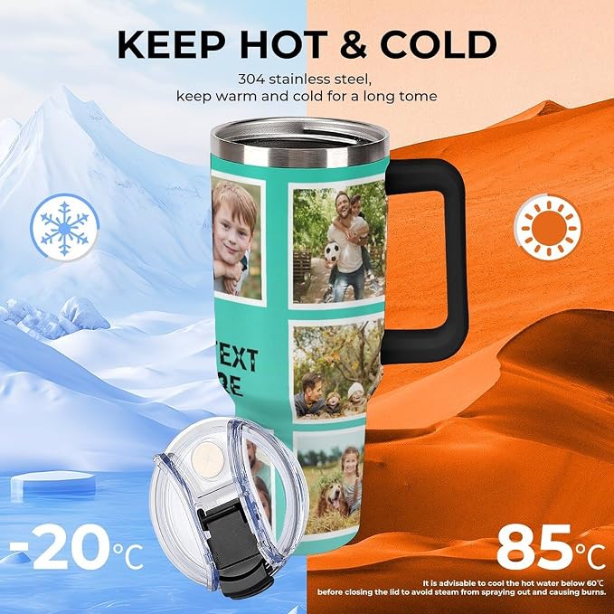 Personalized Tumbler Custom Vacuum Insulated Travel Mug Customizable Coffee Cup with Your Photos and Text Christmas Birthday Gift (40oz Design 2)
