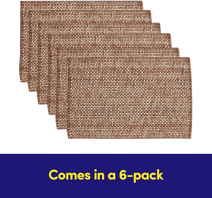 Sweet Home Collection 100% Cotton Placemats for Dining Room Rectangle Two Tone Woven Fabric 13" x 19" Soft Durable Table Mat Set, Set of 6, Chocolate
