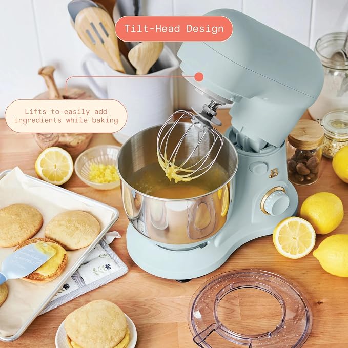 3.5 Qt Stand Mixer, 300W Powerful Motor, Tilt-Head Design with Stainless Steel Bowl, 12 Speeds, Includes Dough Hook Whisk Beater for Baking Mixing (Hydrangea)