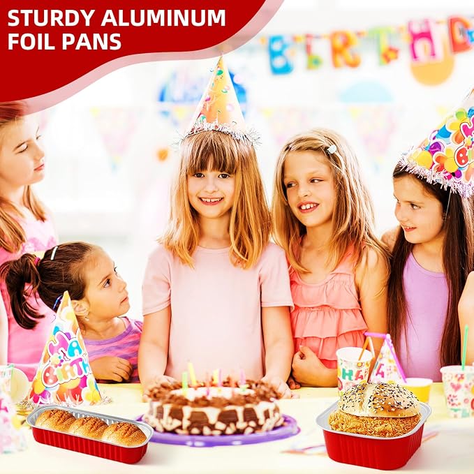 Mini Loaf Pans with Lids and Spoons Sealing Sticker,6.8oz Cake Pans for Baking Disposable Aluminum Foil Pink/Red cake pan (30, 30 Pack Red)