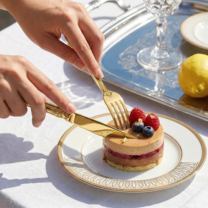 OSVSEE Vintage Silverware Set, 18/10 Stainless Steel Flatware Set for 4 | Heavy Duty Flatware with Royal Palace Handles, Mirror Polished Cutlery, Dishwasher Safe Silverware for Weddings & Gift Giving