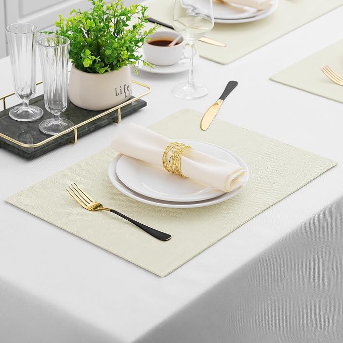 Homaxy Cloths Placemats for Dining Table Set of 4, 13" x 18", Cream | Heat Resistant, Washable, Cotton Linen Blend Table Mats, Easy to Clean Place Mats, Indoor Outdoor