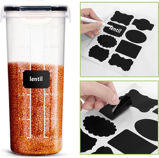 Utopia Kitchen Cereal Containers Storage Set with Lids, 6 Pack, 4L, Clear | Airtight Food Storage Containers with Lids, BPA-Free Cereal Dispensers for Pantry Organization and Storage