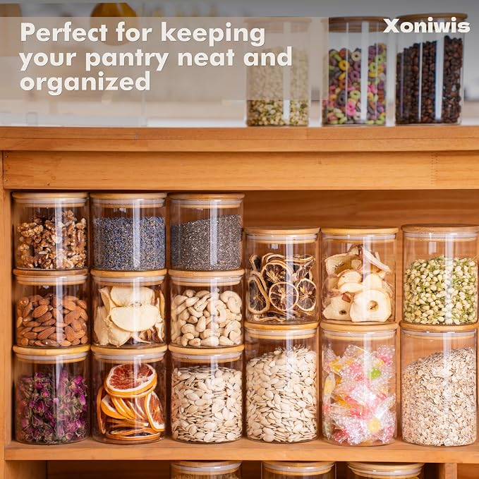 6-Pack 0.6Qt Small Round Glass Storage Jars with Bamboo Lids | Minimalist Kitchen Organizer,Pantry Storage Container,Food Storage Container,Scandinavian Style Storage,Nordic Style Storage