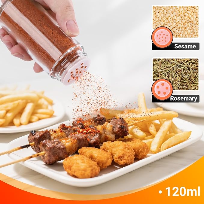 Segarty 4oz Spice Jar with Stainless Steel Shaker Lids, 6 PCS 120ml Round Glass Jars with Labels, Clear Seasoning Containers Spices Organization for Cabinet, Empty Bottles with 7 Stickers and 1 Brush